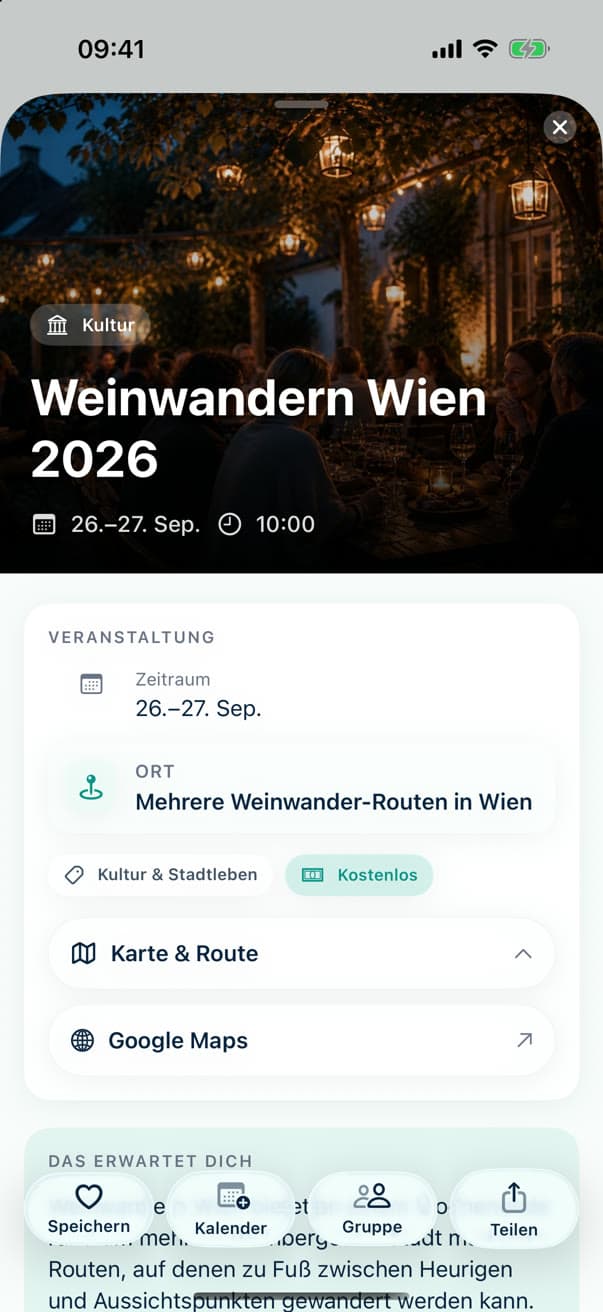 Eventdetails zu Weinwandern Wien mit Zeitraum, Ort und Route