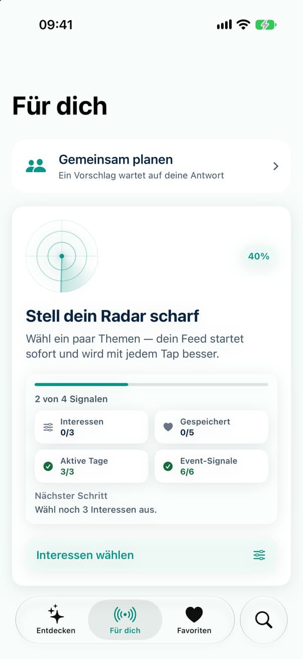 Für dich: das persönliche Radar mit gewählten Interessen