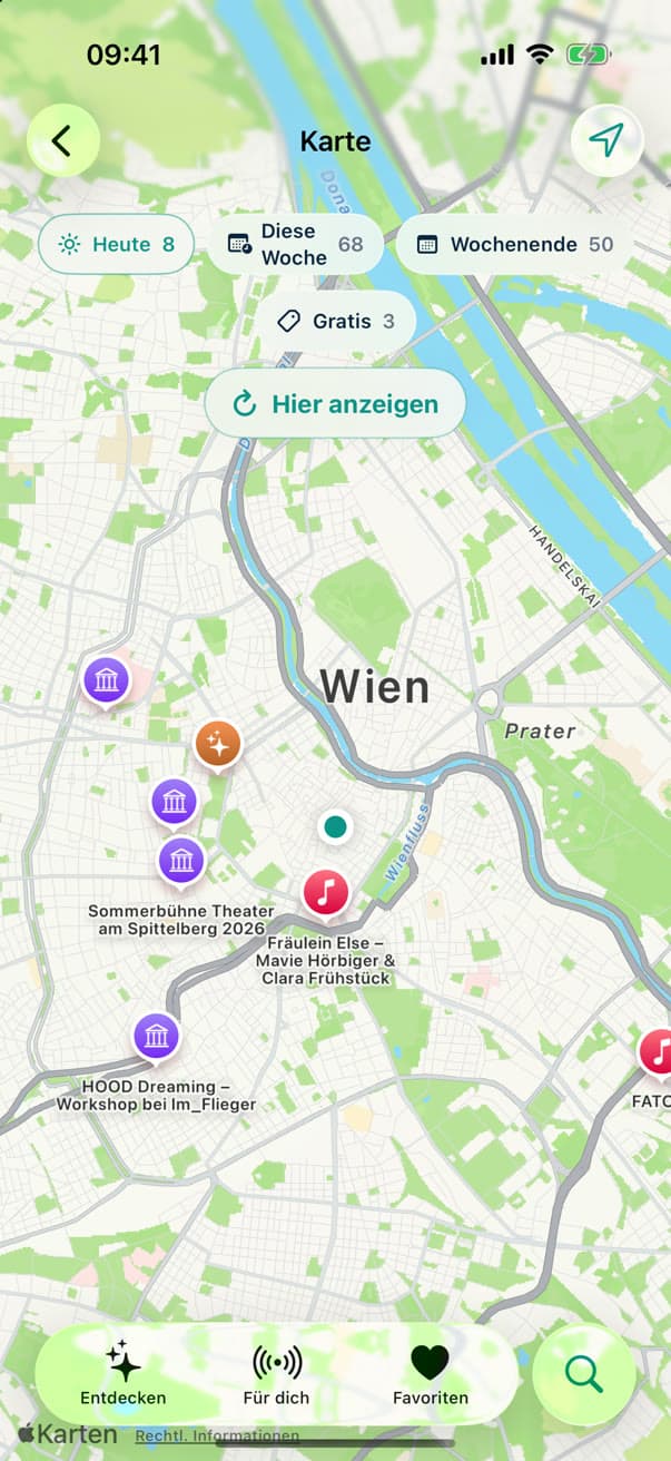 Karte von Wien mit Events als Markierungen