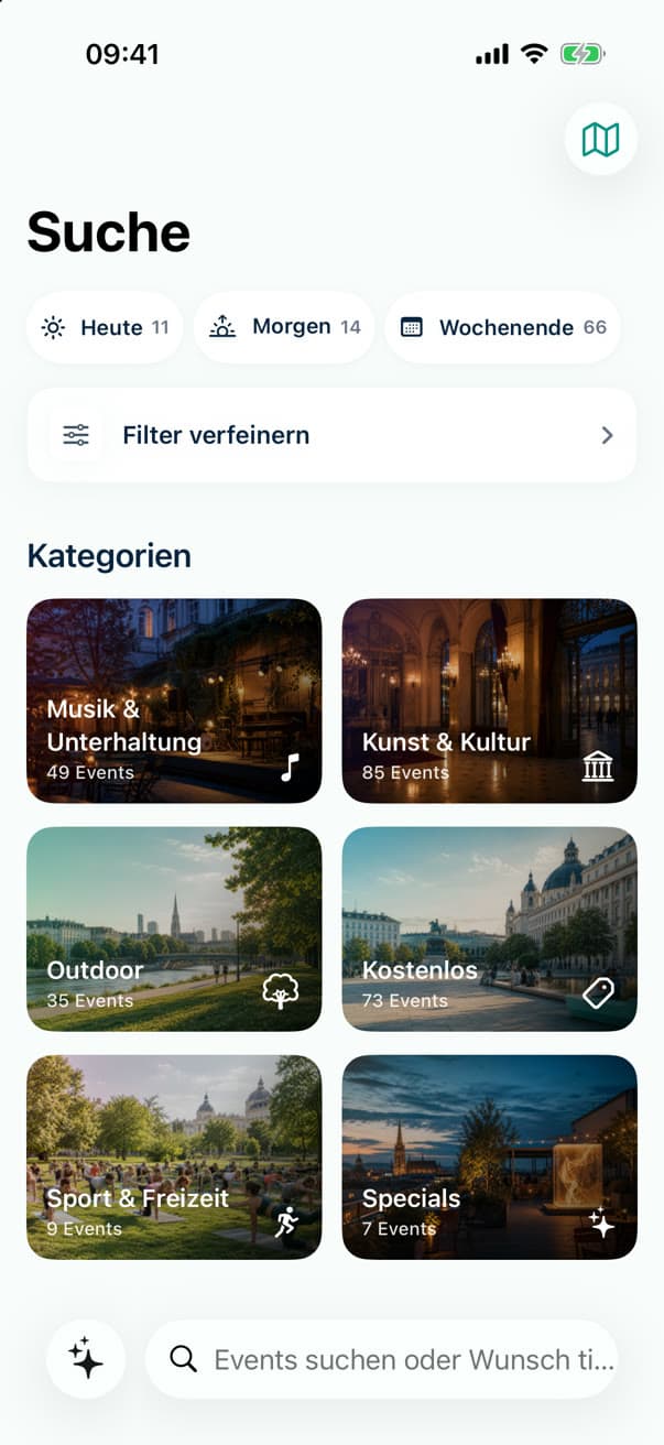 Suche mit schnellen Filtern und Kategorien